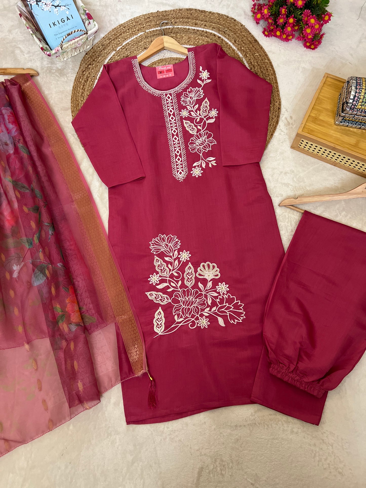 Beautiful roman silk material dress with embroidery