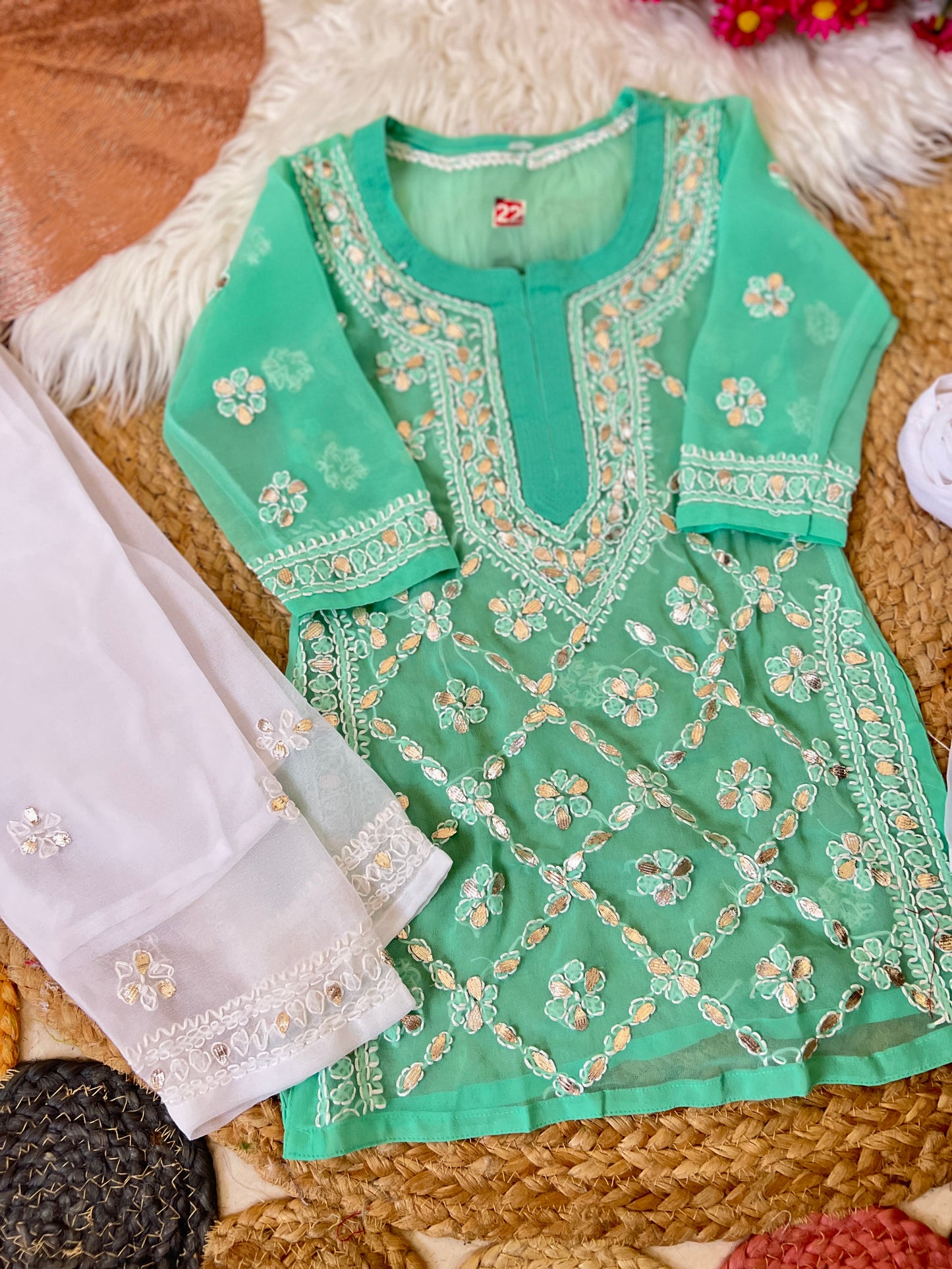 Kids chikankari with gotapatti work
