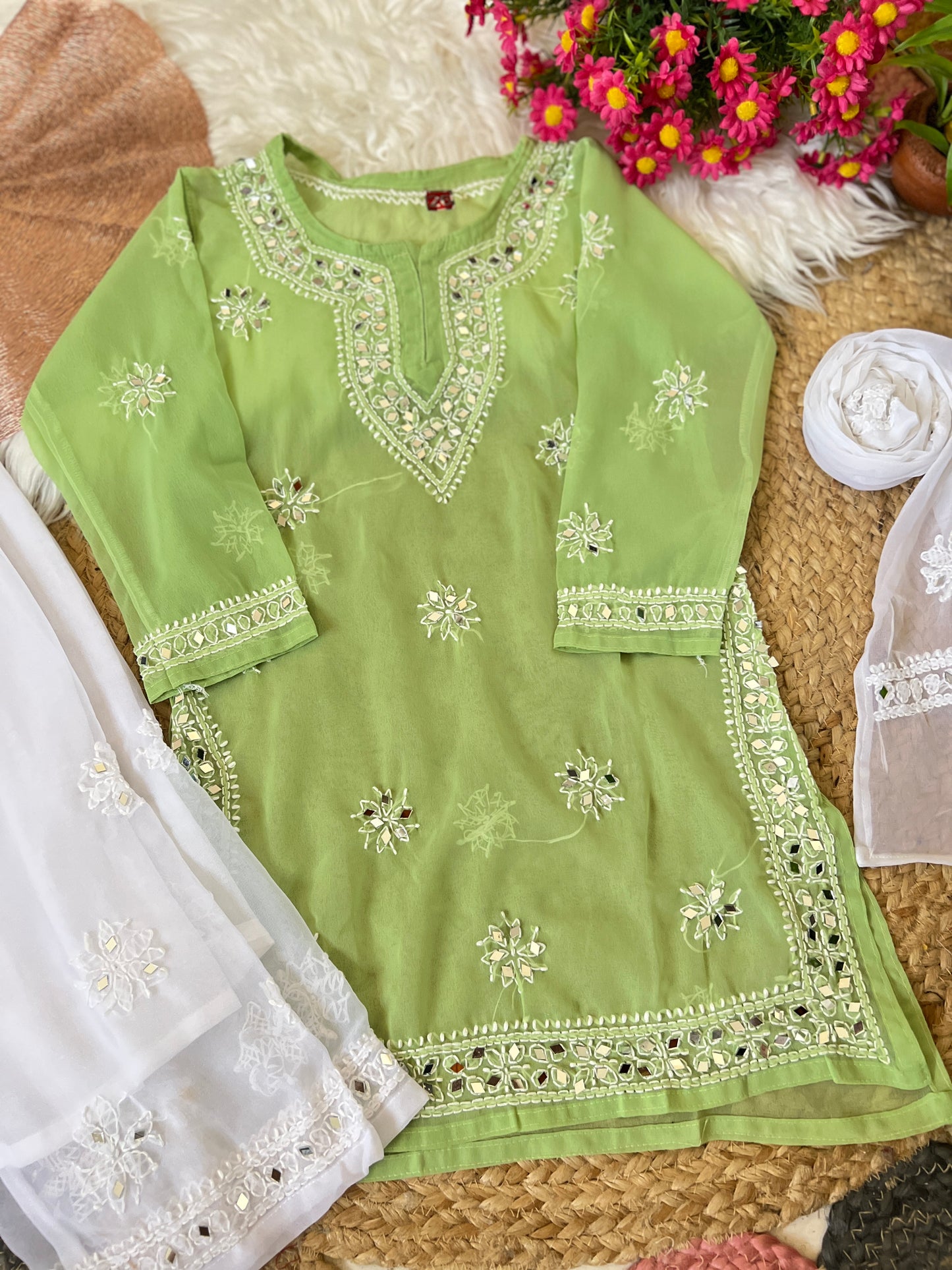 Kids chikankari with mirror work