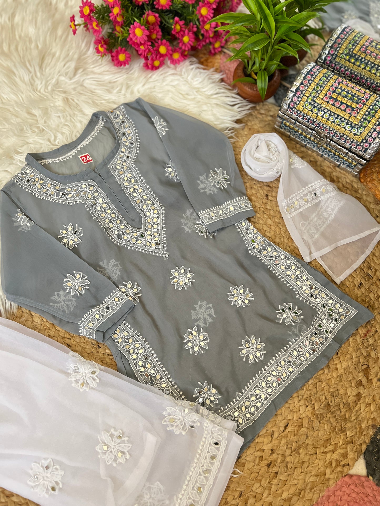 Kids chikankari with mirror work