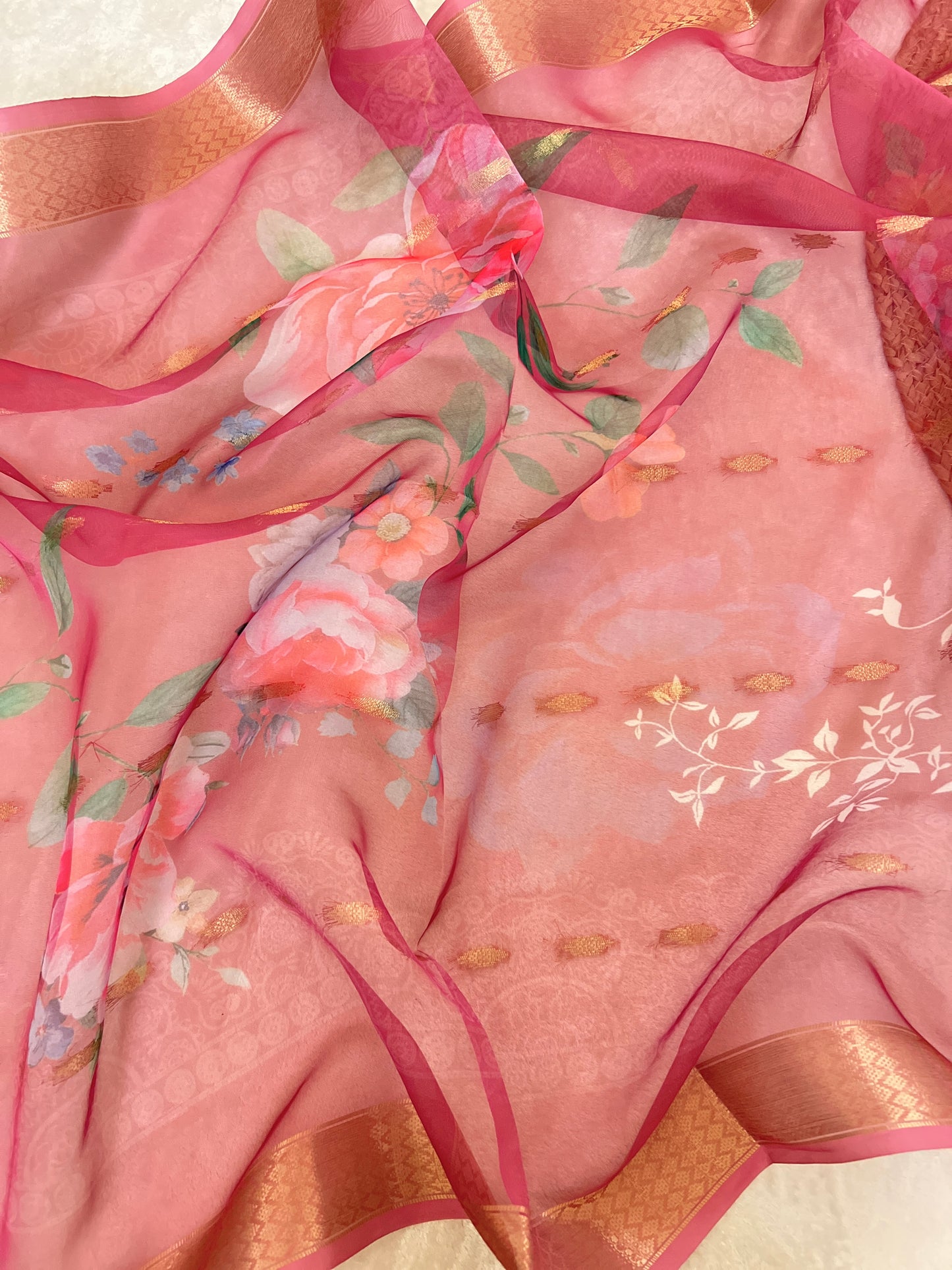 Beautiful roman silk material dress with embroidery