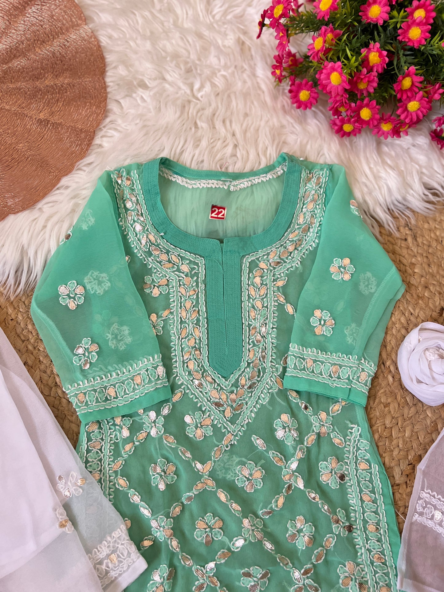 Kids chikankari with gotapatti work