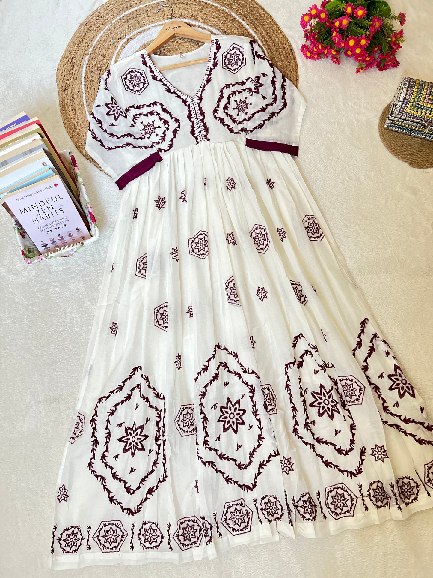 Beautiful cotton frock with full embroidery