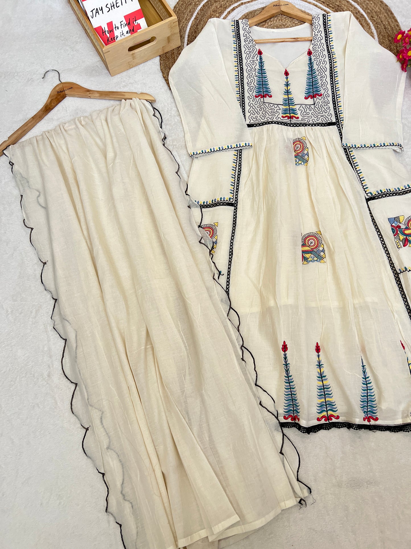 Beautiful dress in cotton with embroidery and mirror work