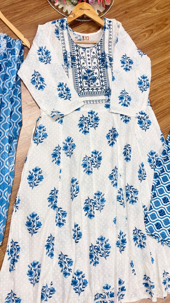 Cotton frock dupatta pant set