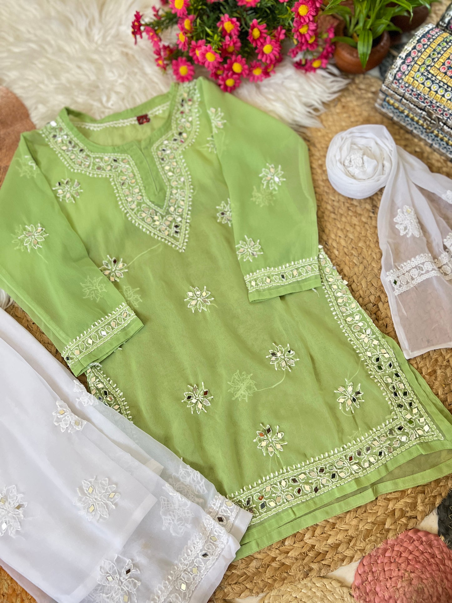 Kids chikankari with mirror work