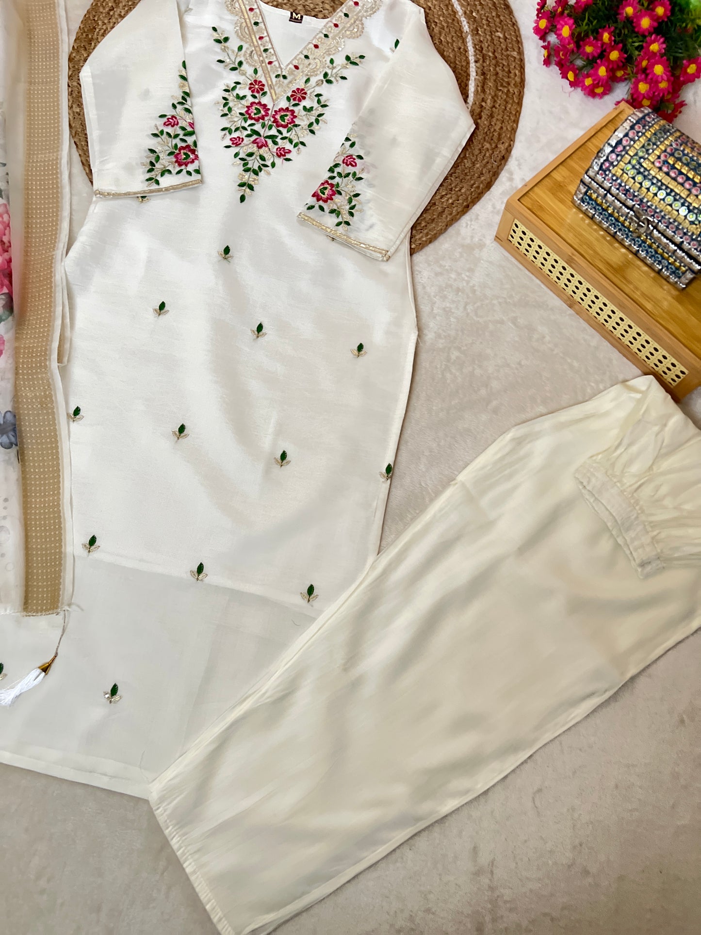 Beautiful roman silk dress with embroidery