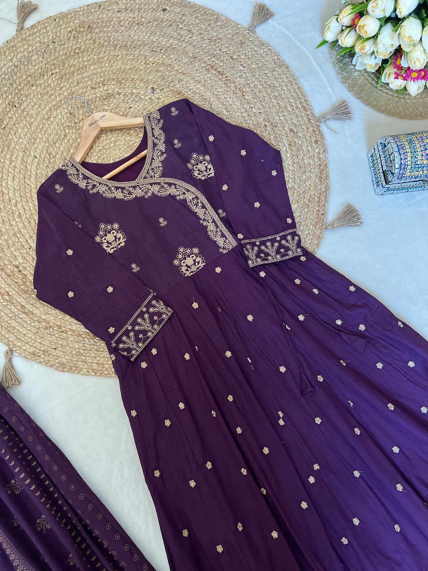 Cotton anghrakha style frock set , frock full embroidery CBRP4205