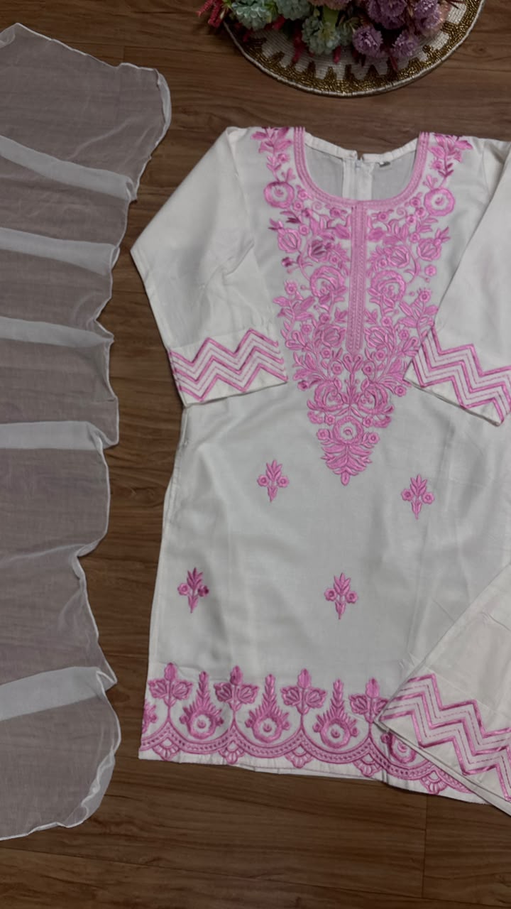 Kids wear full embroidery material soft cotton rayon
