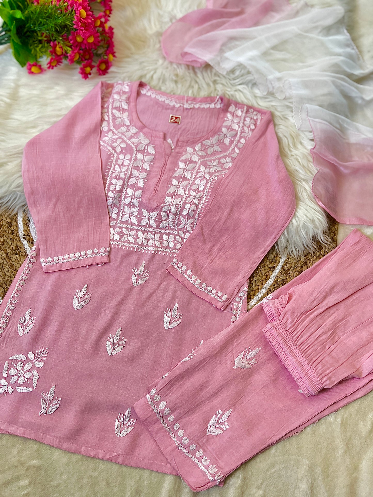 Kids chikankari Dress cotton rayon Material