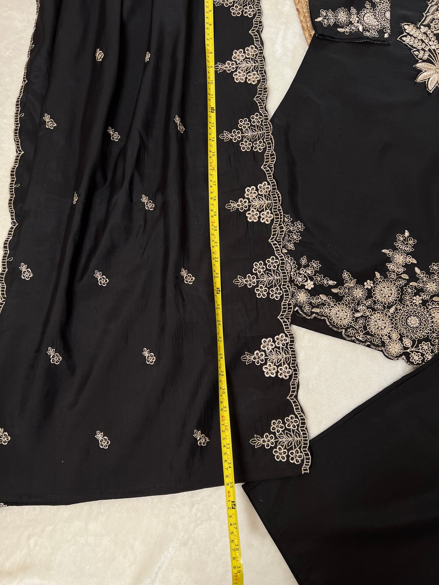 Beautiful Dress in Black with golden embroidery in Roman silk material