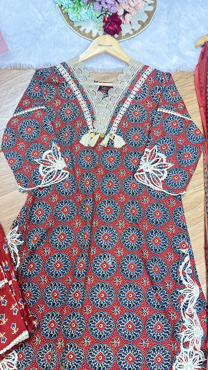 Premium cotton dress with lace work