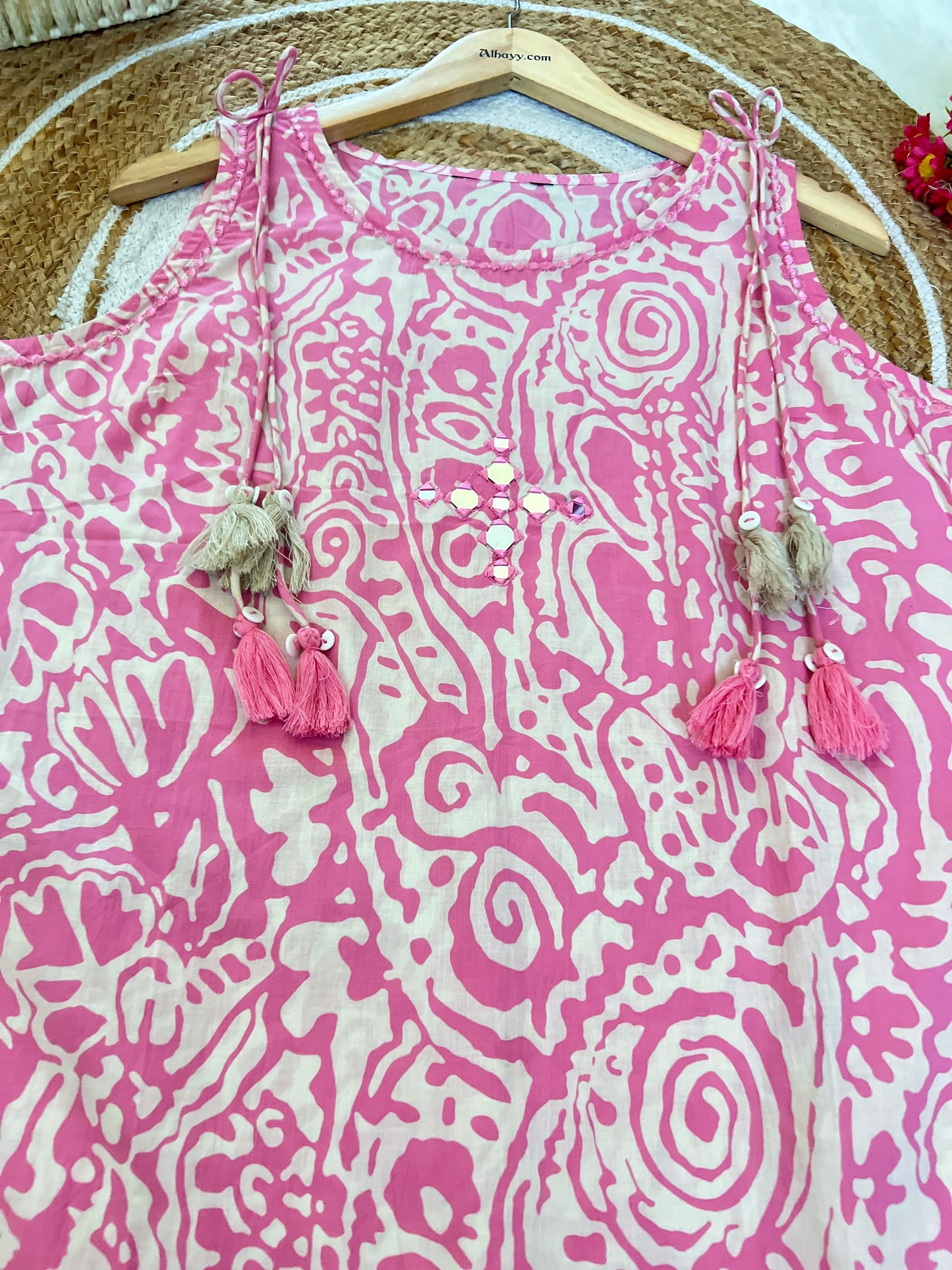 Premium cotton cord 
 set ( separate short hands available inside ) tessel work on hand and mirror on neck