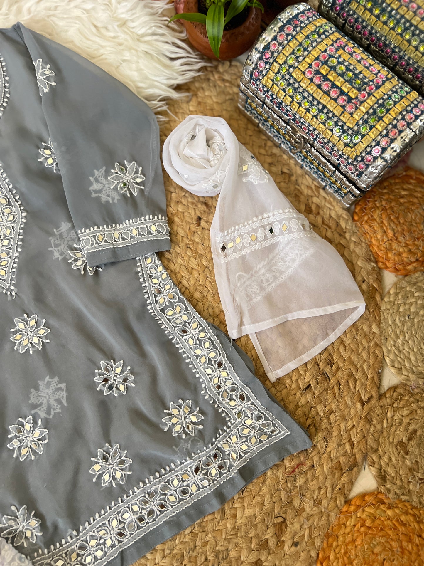 Kids chikankari with mirror work