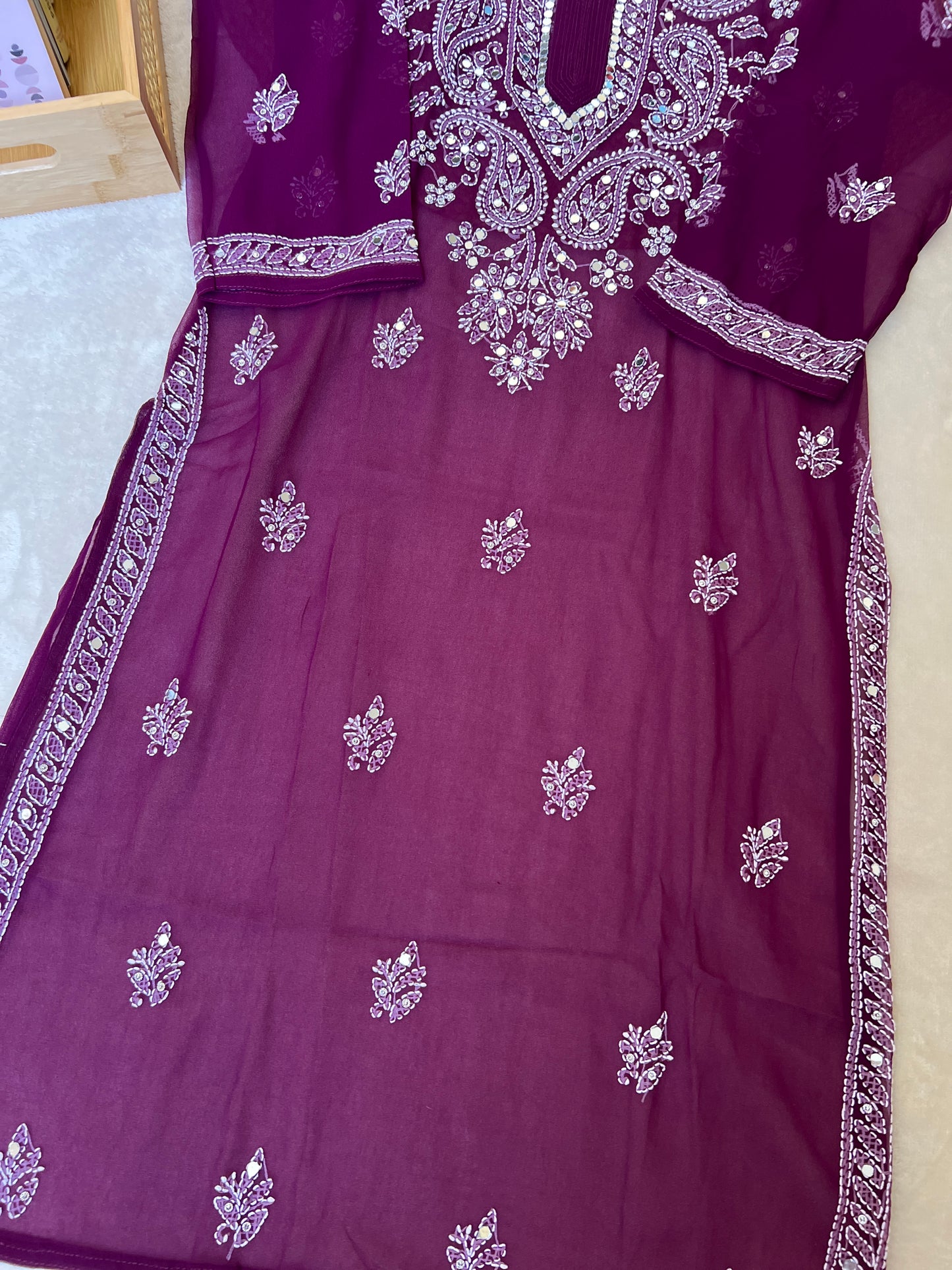 Chikankari kurtie with mirror work