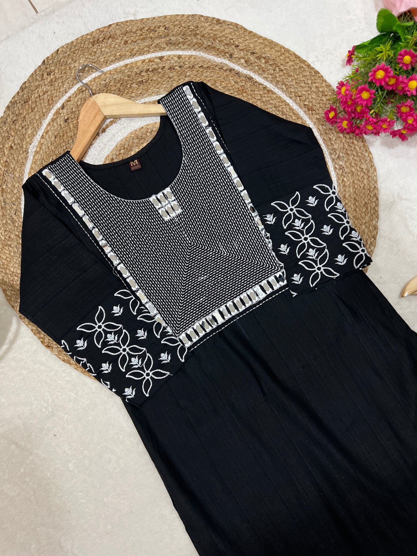 1036-Kurtie pant set with mirror and embroidery work