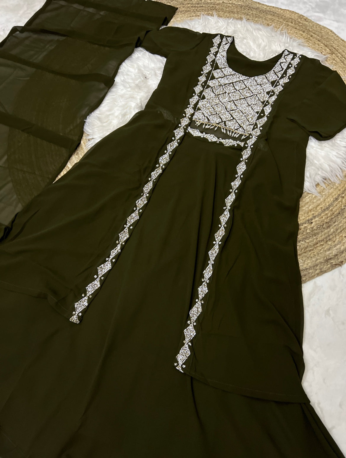 Premium party wear jacket with choli and skirt georgette