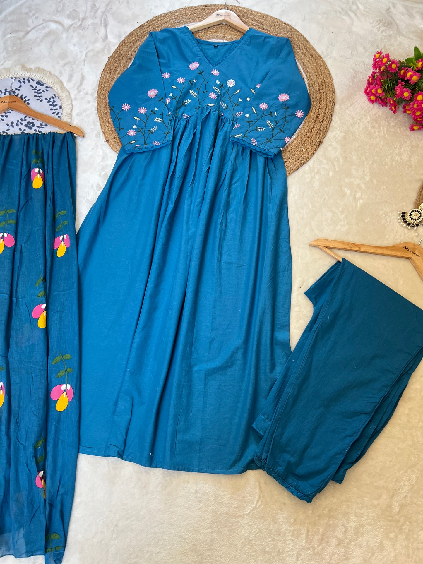 Blue Cotton frock with embroidery