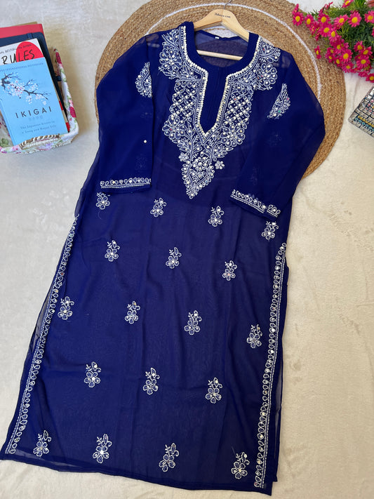 Chikankari kurtie with mirror work