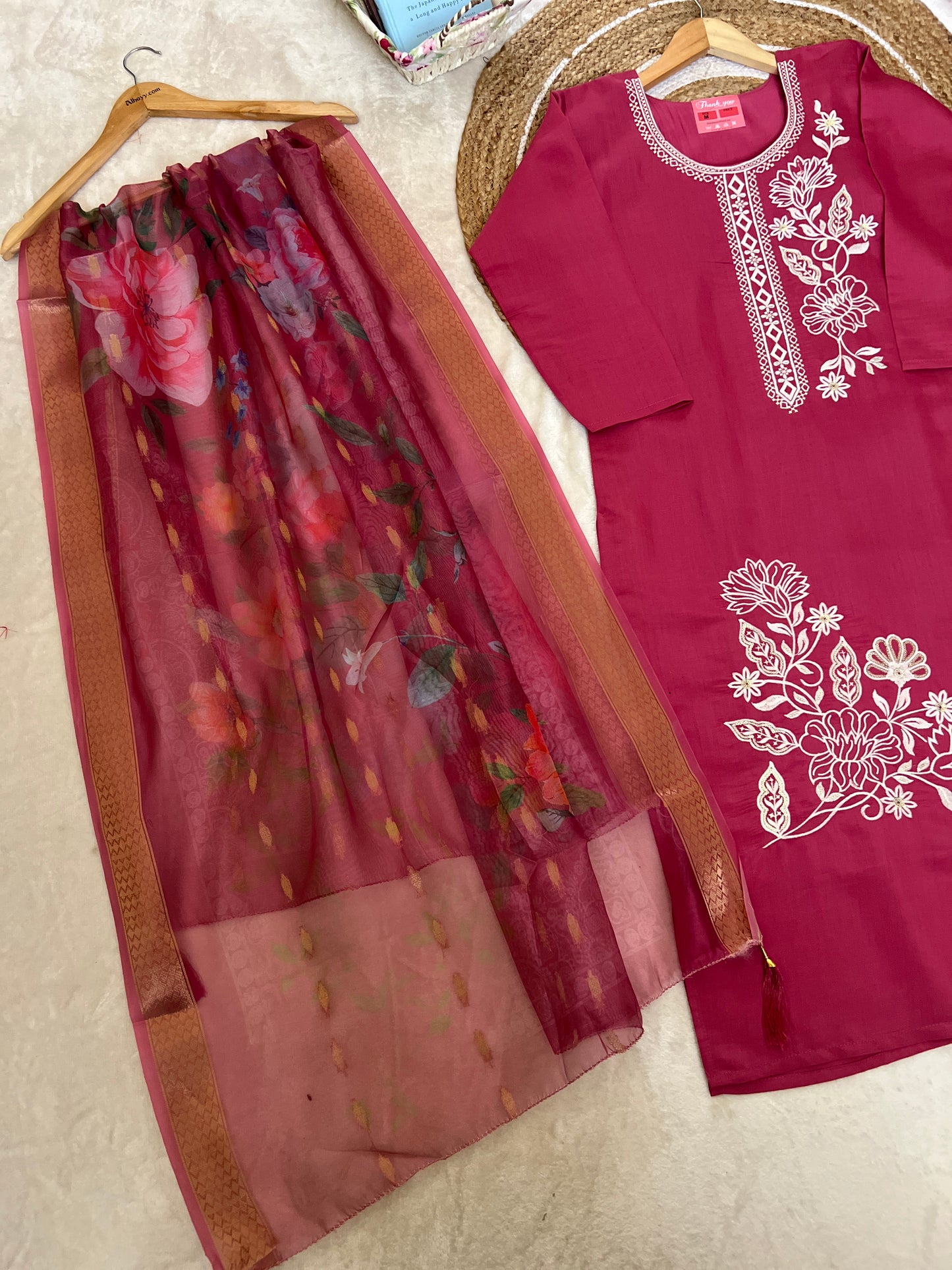 Beautiful roman silk material dress with embroidery