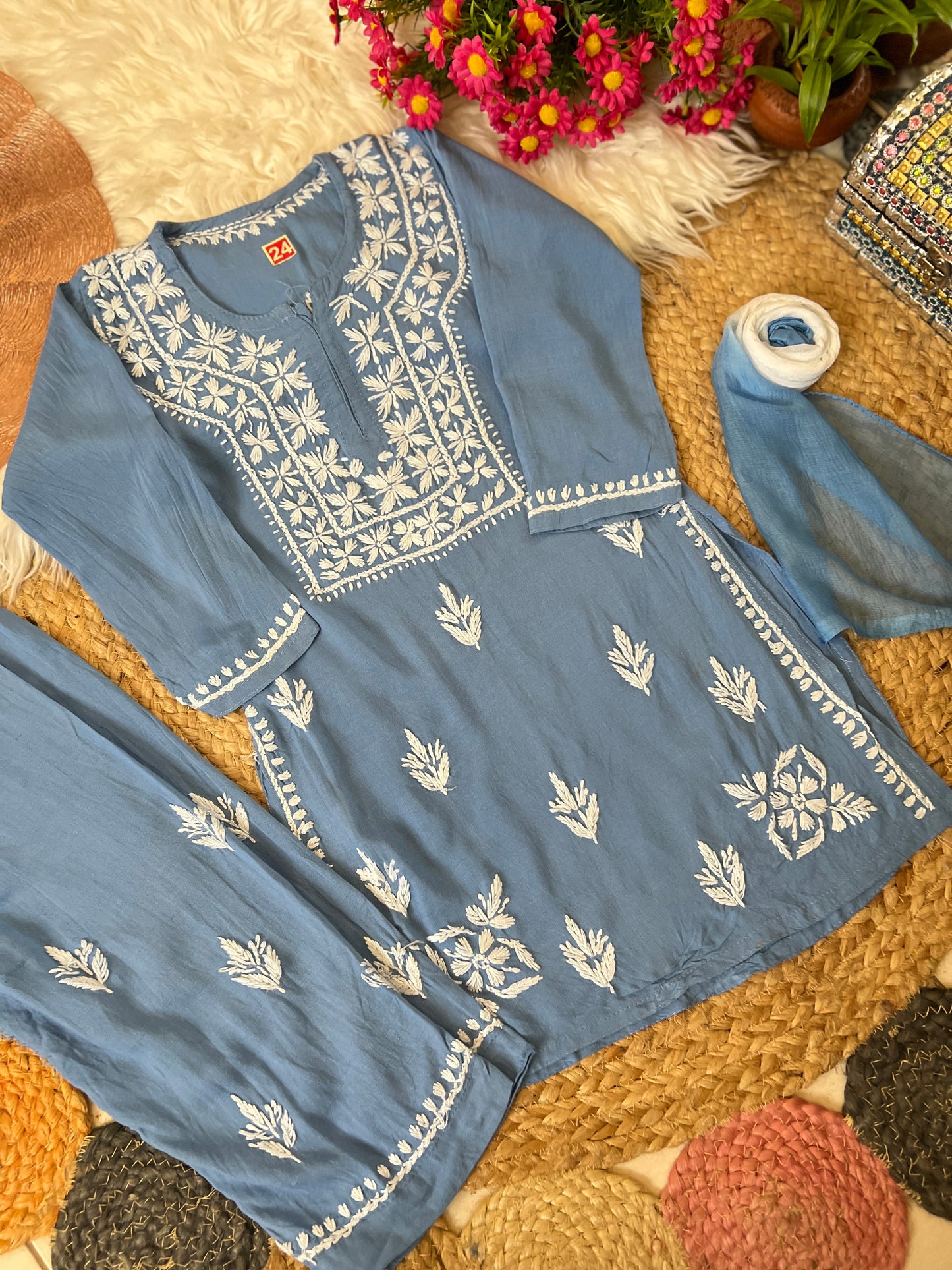 Kids chikankari dress in soft cotton