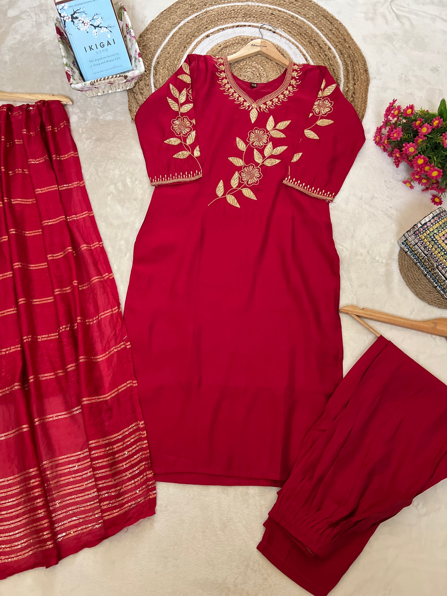 1012-silk suit with embroidery