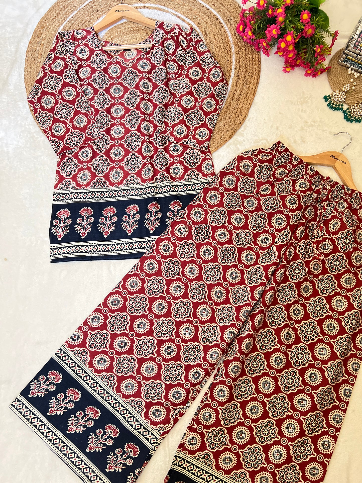 Beautiful cord set in unique style , ajrak print