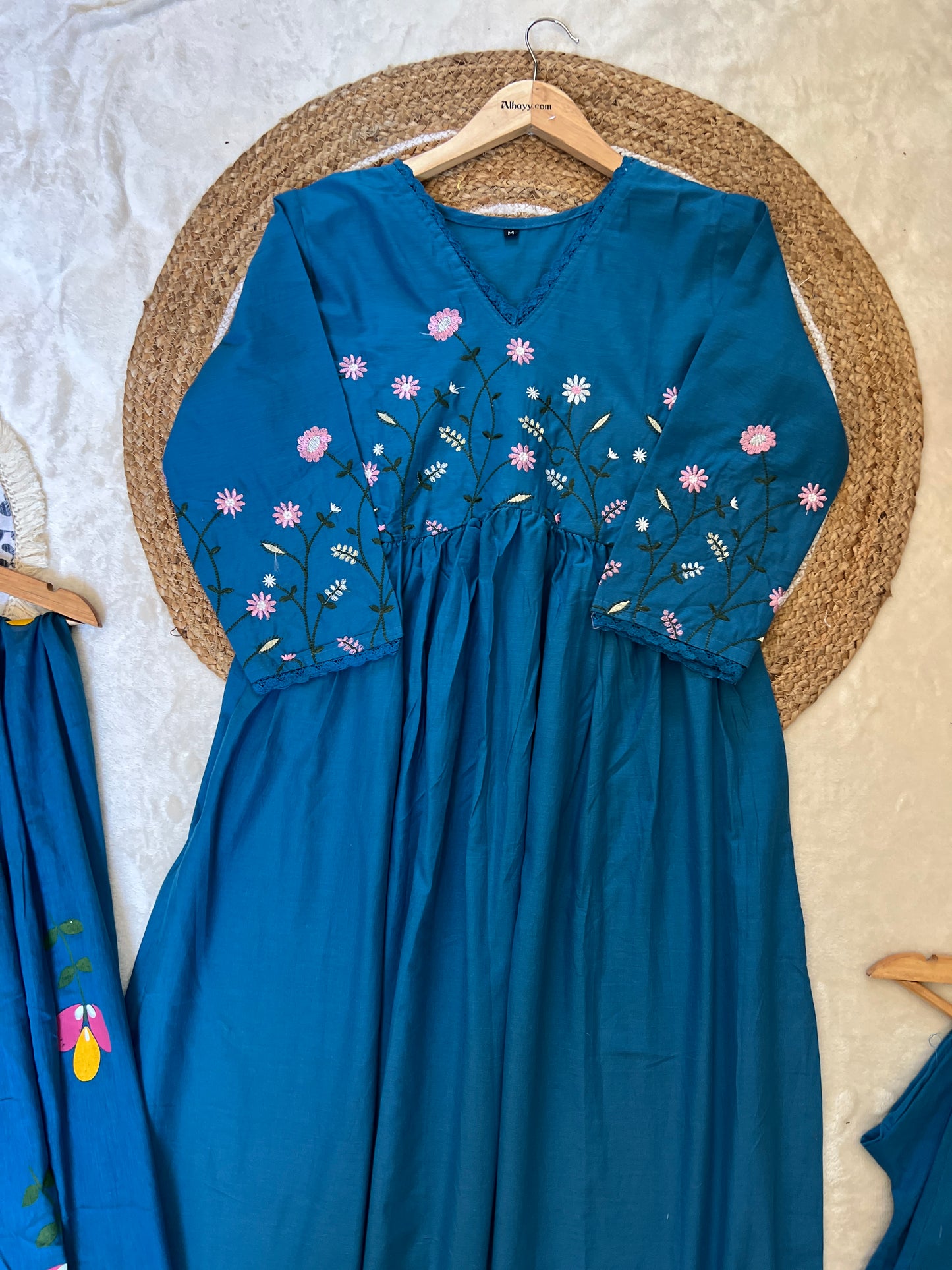 Blue Cotton frock with embroidery