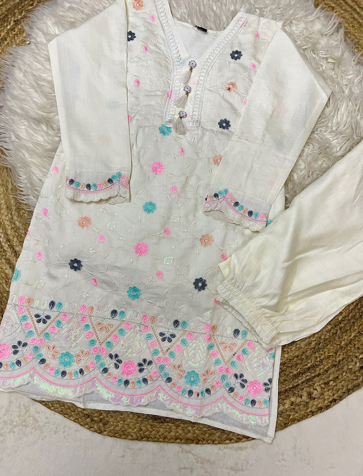 Cord set with embroidery and sequins work ,cotton silk material