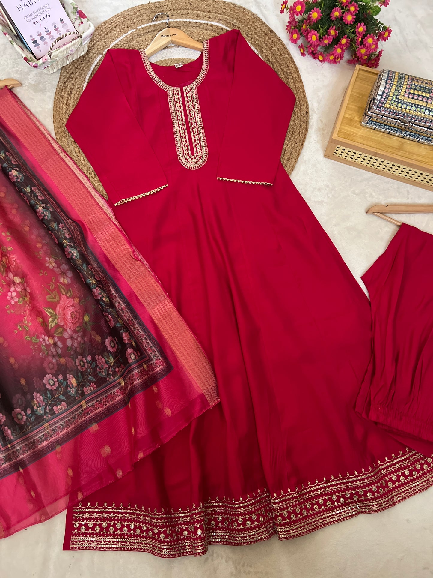 Beautiful red roman silk material dress