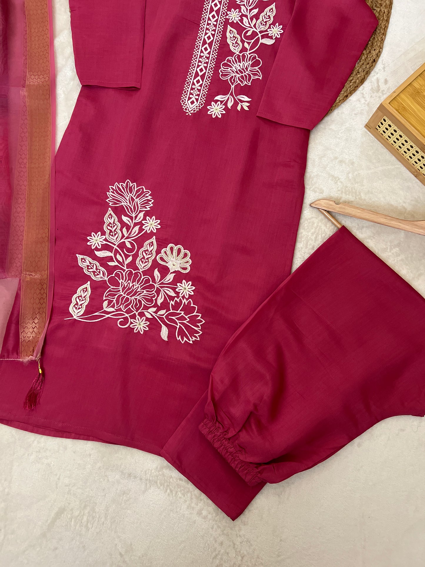 Beautiful roman silk material dress with embroidery