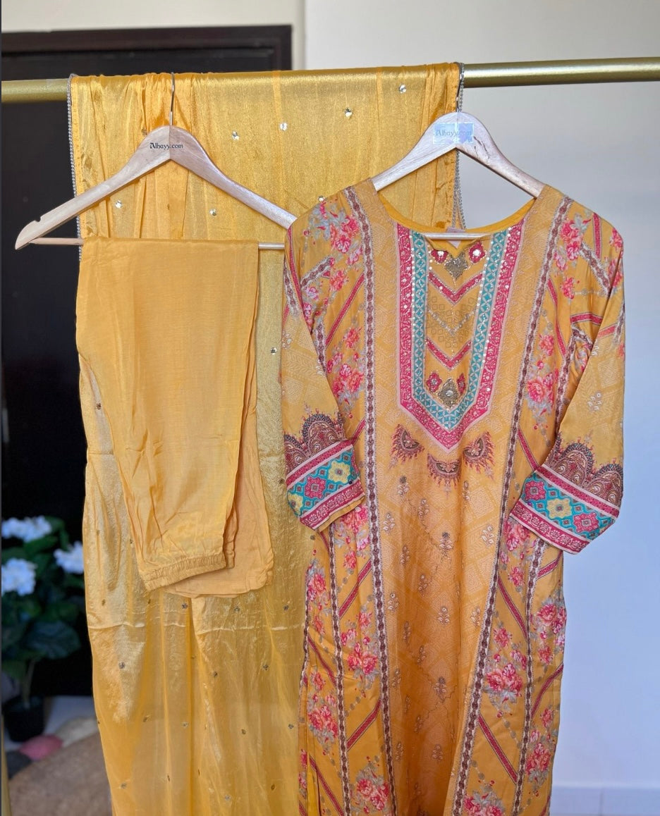 Beautiful Muslin Silk Dress Premium Quality Full Work on Dupatta