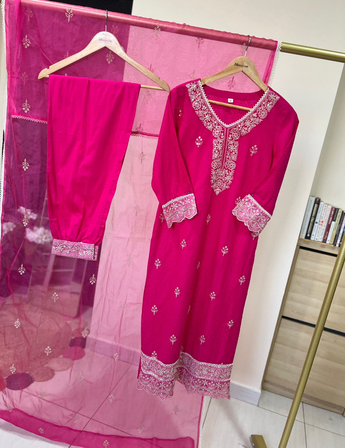 Beautiful dress in cotton with full embroidery premium material