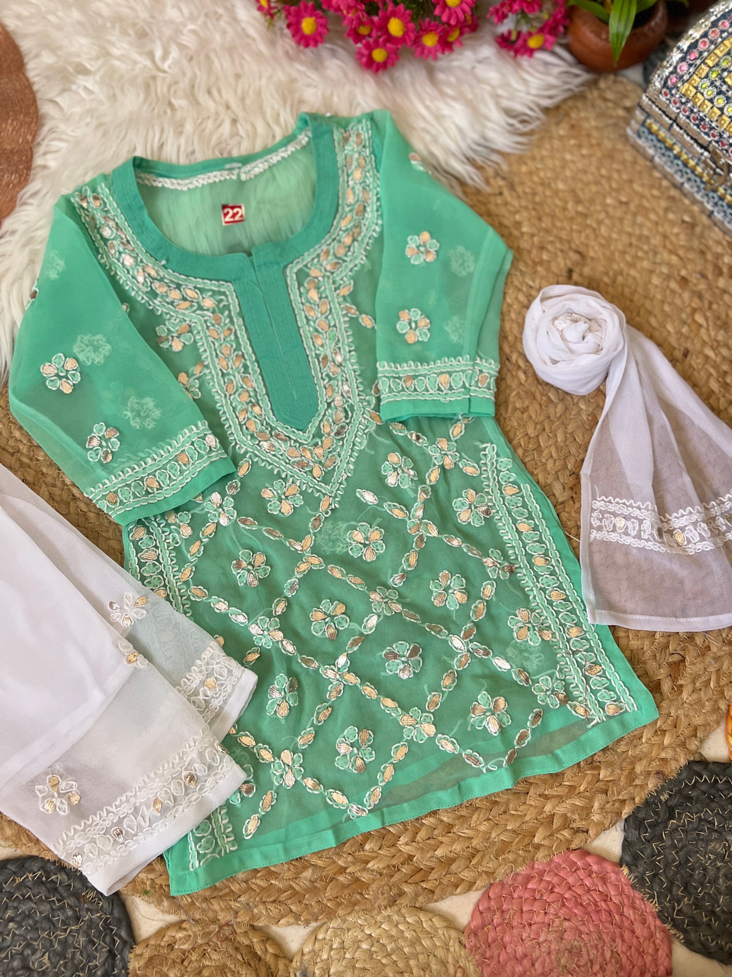 Kids chikankari with gotapatti work