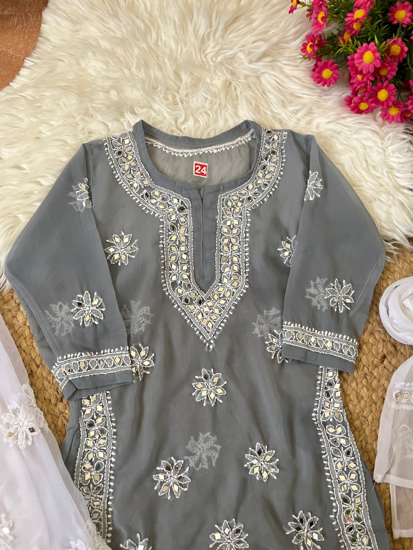 Kids chikankari with mirror work