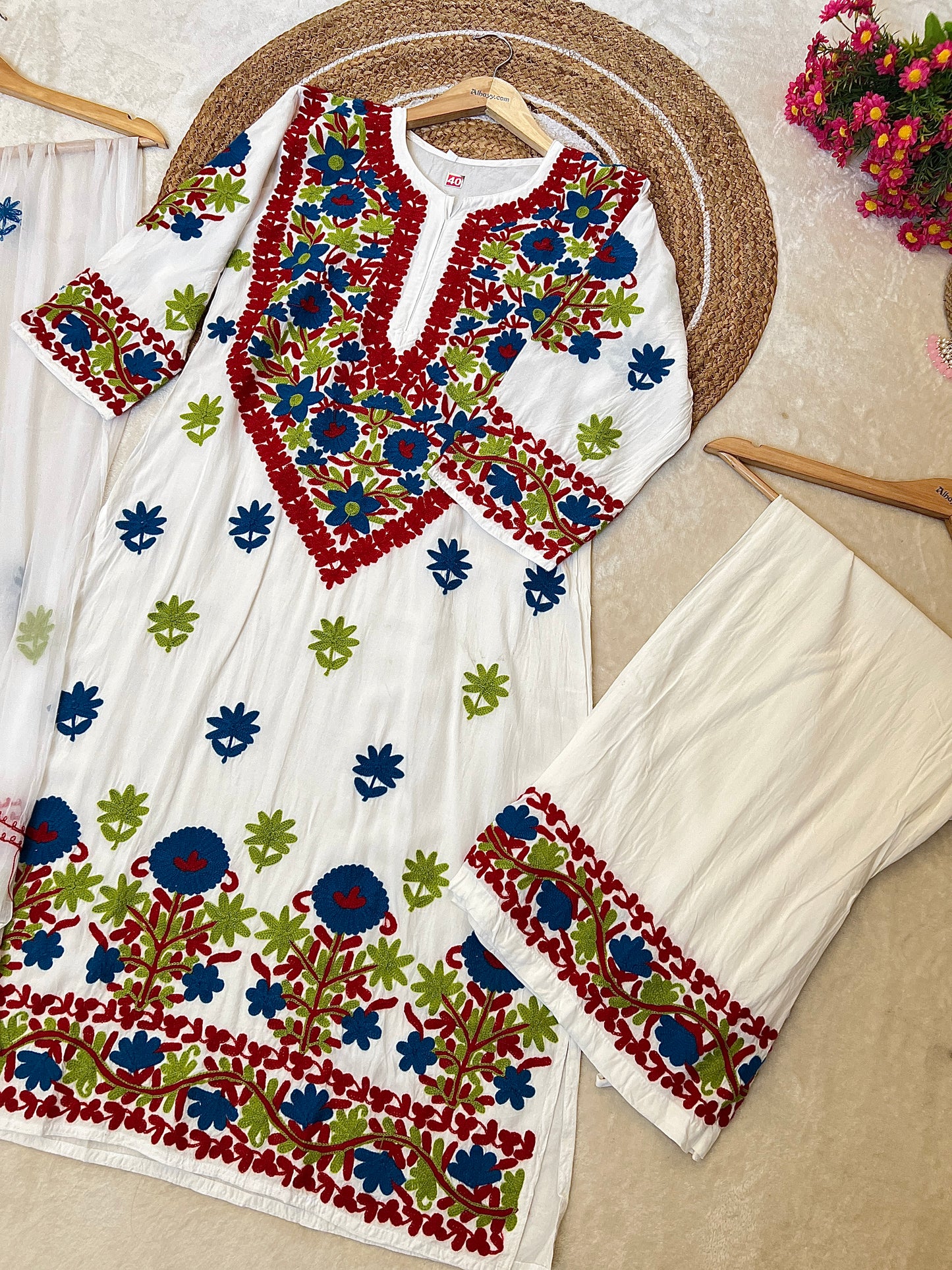 Beautiful dress with heavy embroidery in cotton rayon soft material