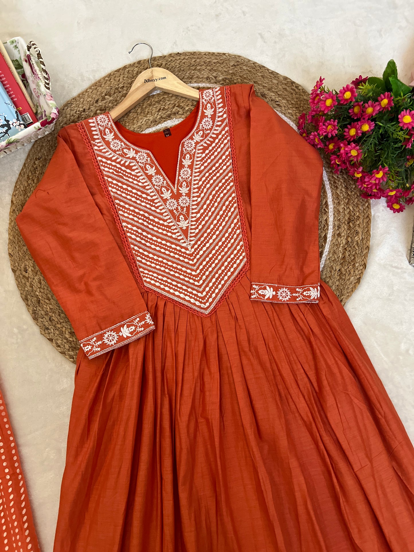 Premium Mul cotton suit set ( neck hands border & frock and pant border full Embroidery )
Dry clean only