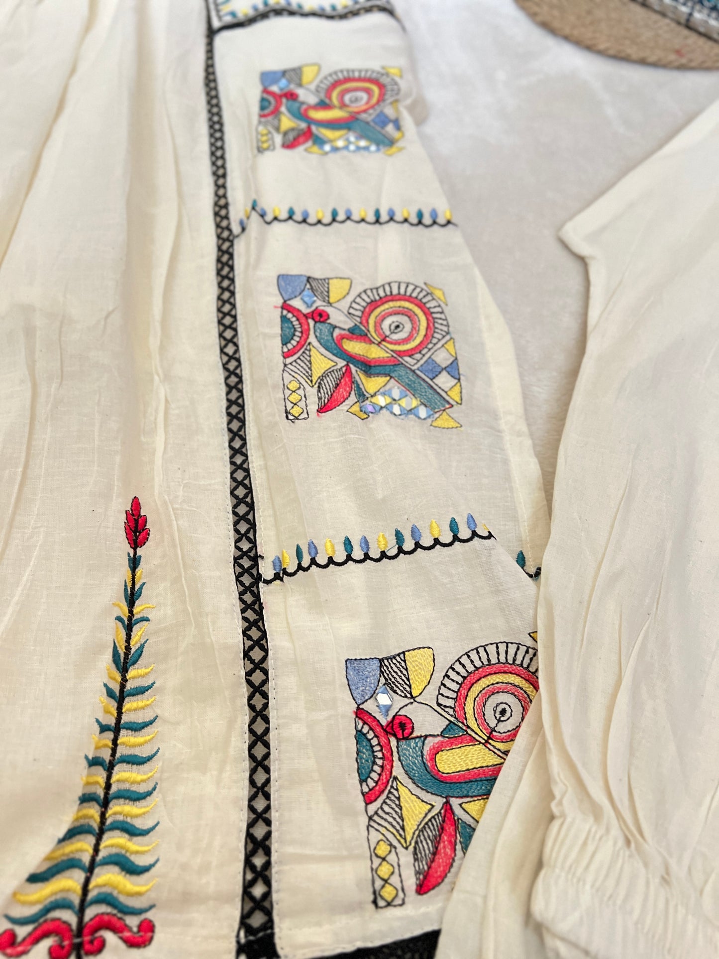 Beautiful dress in cotton with embroidery and mirror work