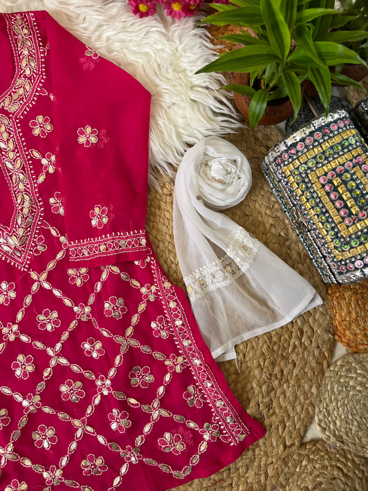 Kids chikankari with gotapatti work (color is pink ,there is color variation in pic)