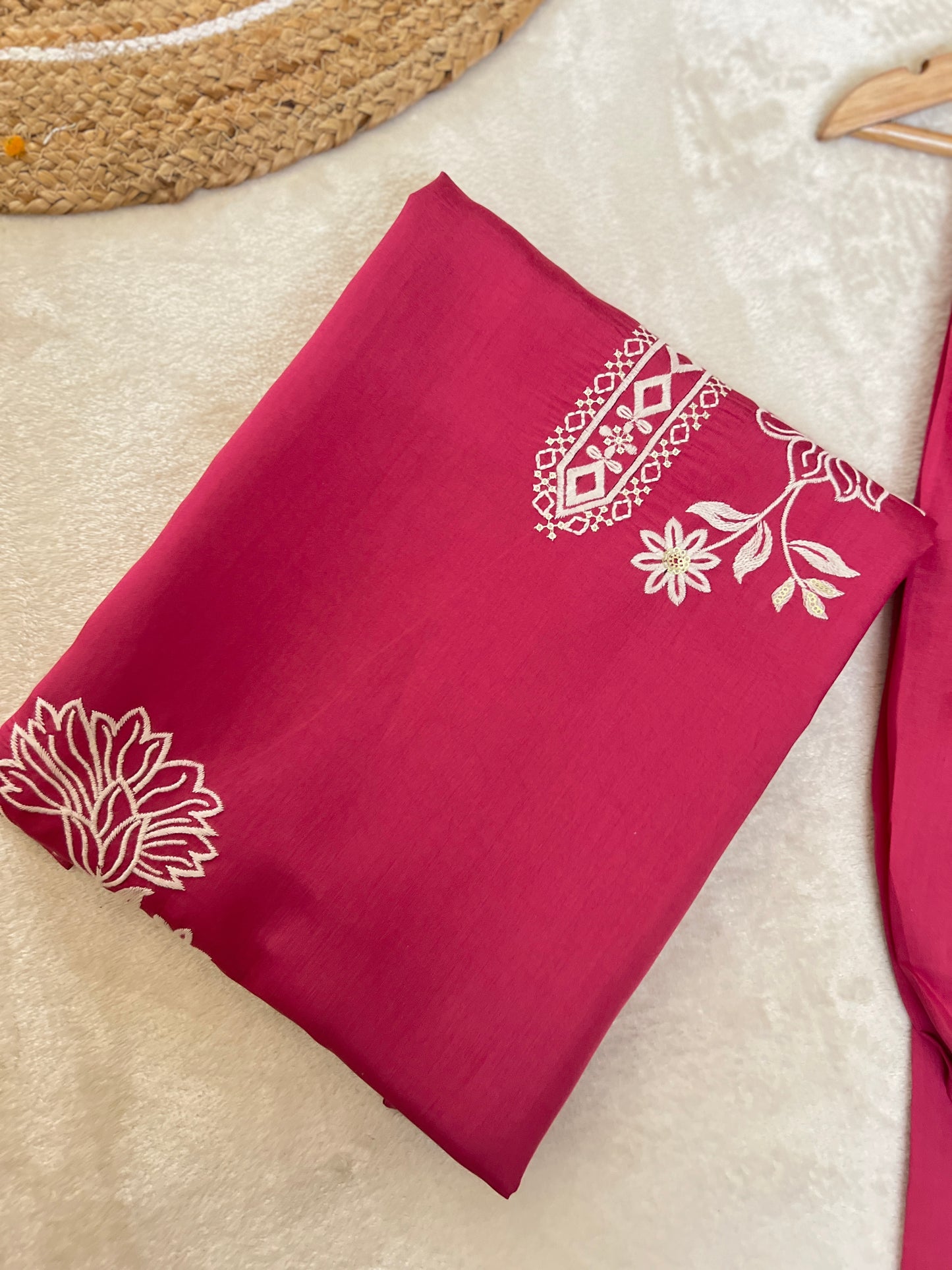 Beautiful roman silk material dress with embroidery