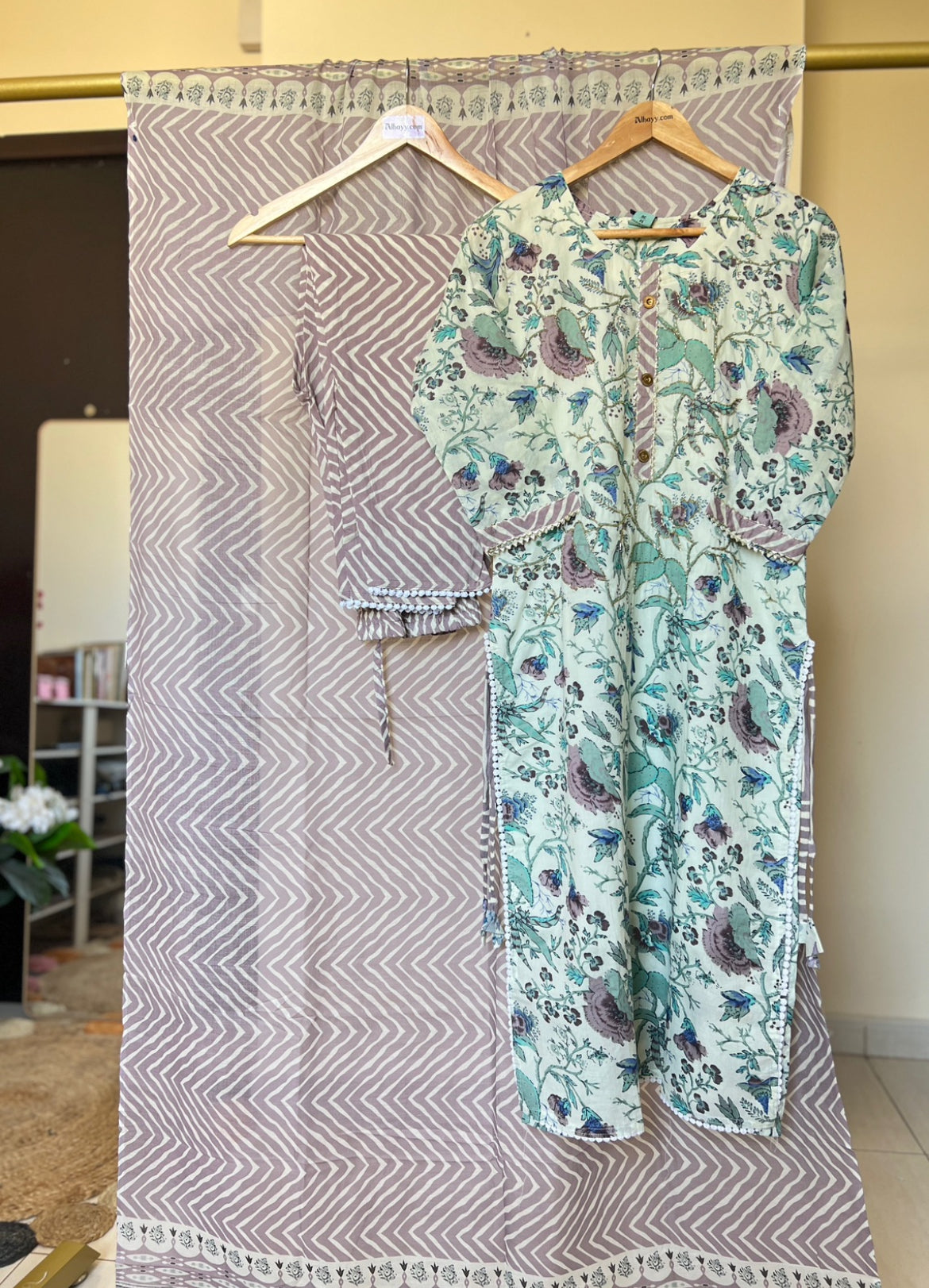 Premium cotton dress with work on neck sequins work