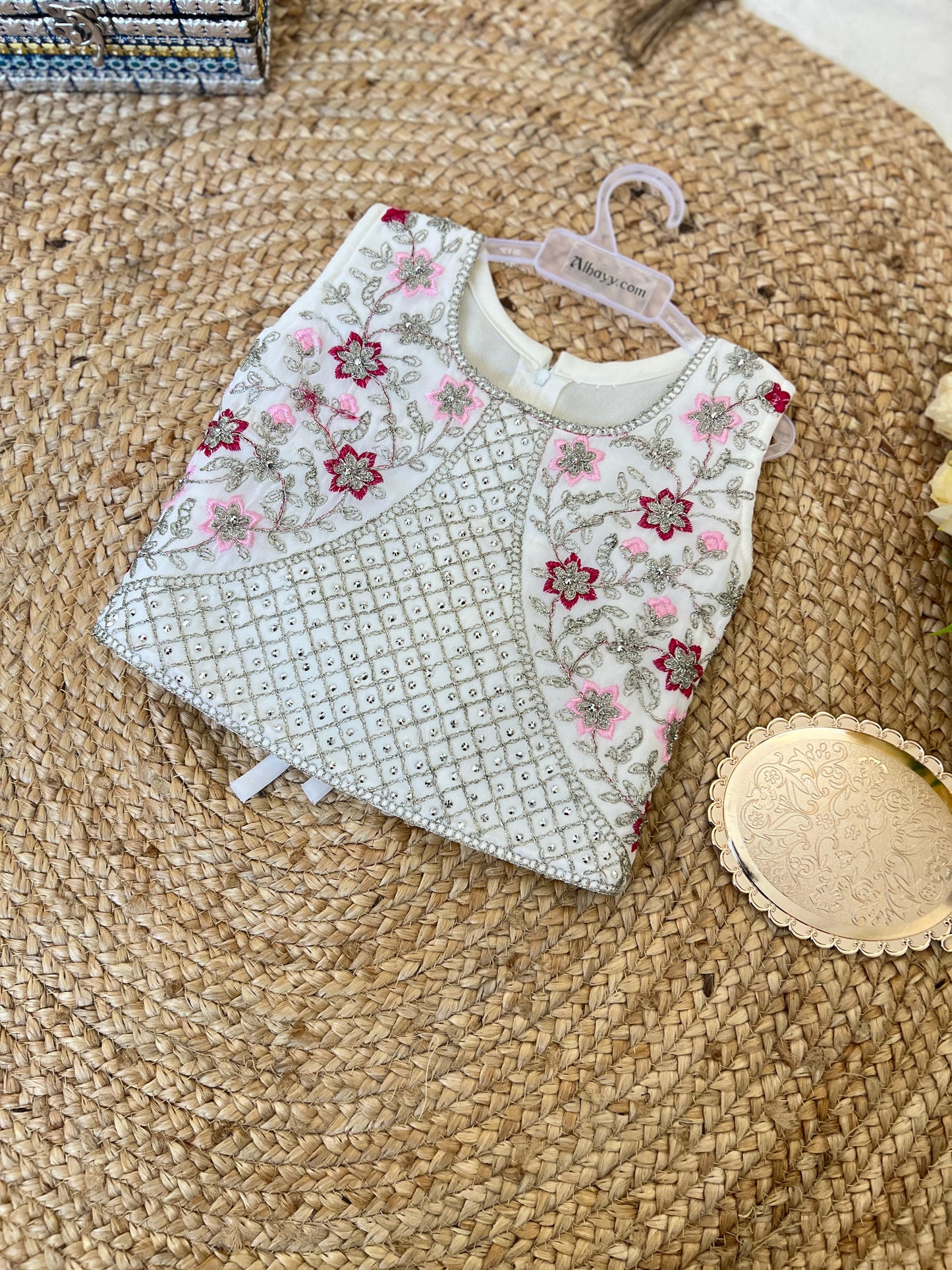 Premium net jacket plazo suit for kids