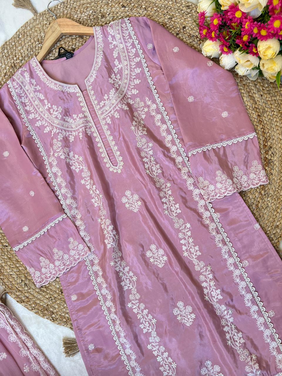 Mauve silk embroiderd 3 pc suit set CBPR1044