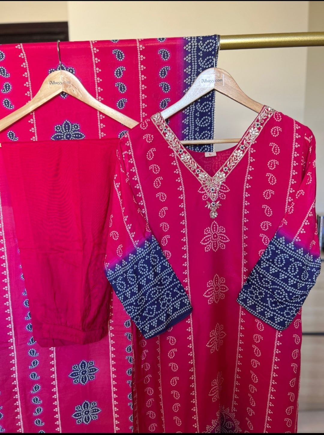 Beautiful Muslin Silk Dress With Banarasi Print & Gotapati Work On Neck