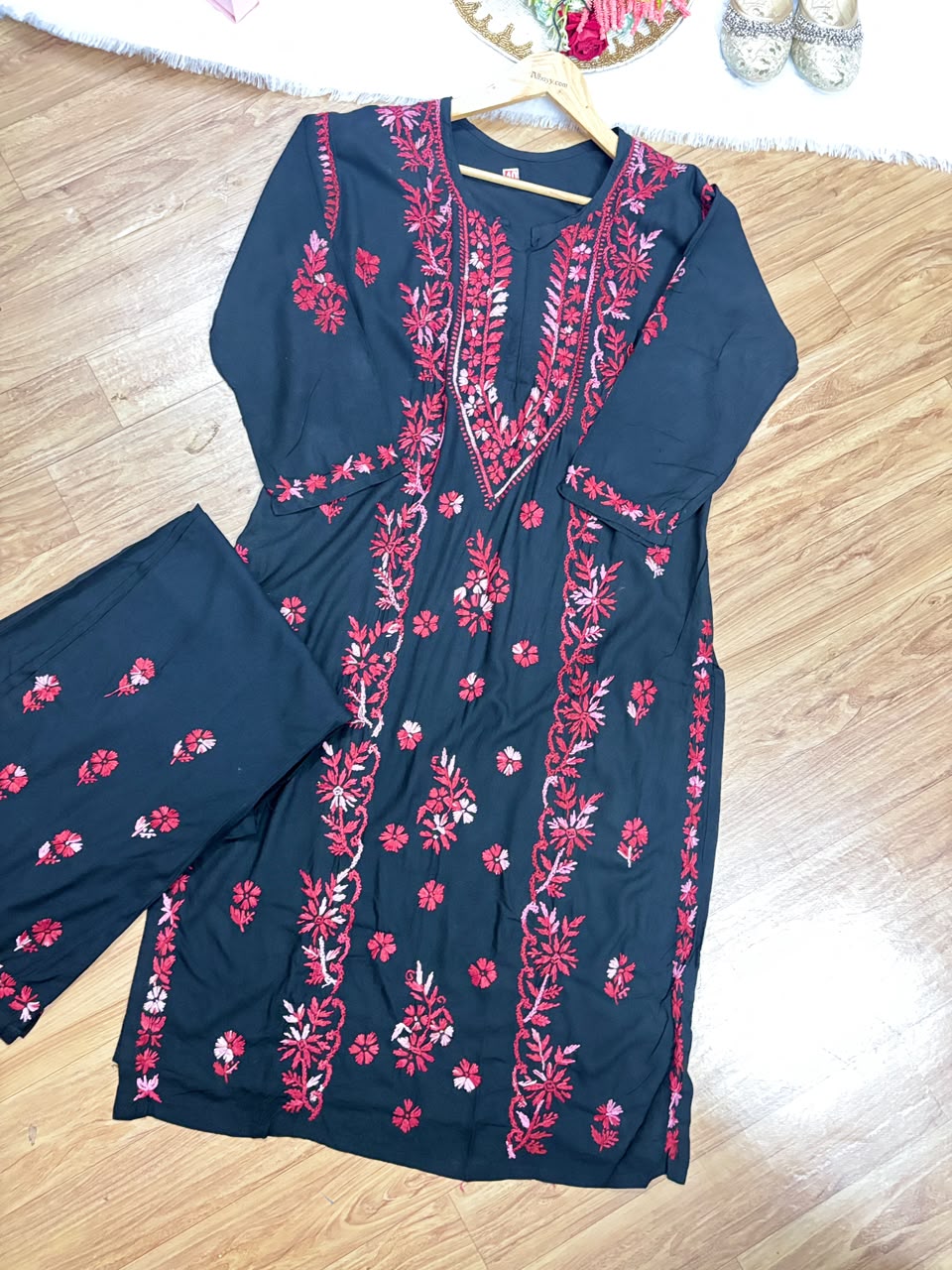 Black embroidery Chikankari