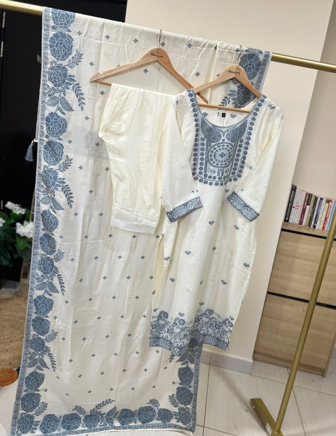 Beautiful White Dress With Neck Work
