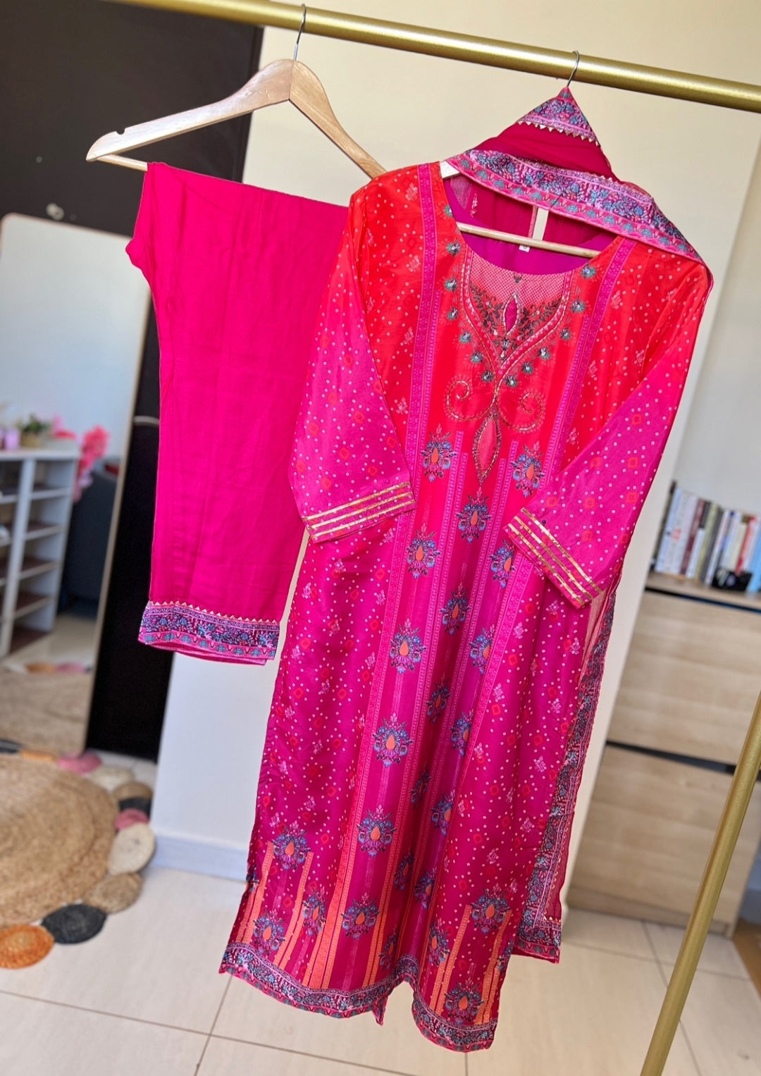 Beautiful Muslin Silk Dress With Work on Neck