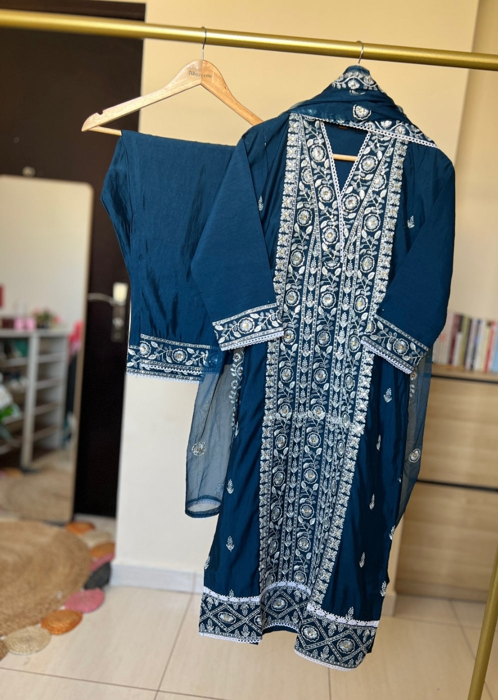 Beautiful Dress with Full Embroidery in Cotton Silk Material