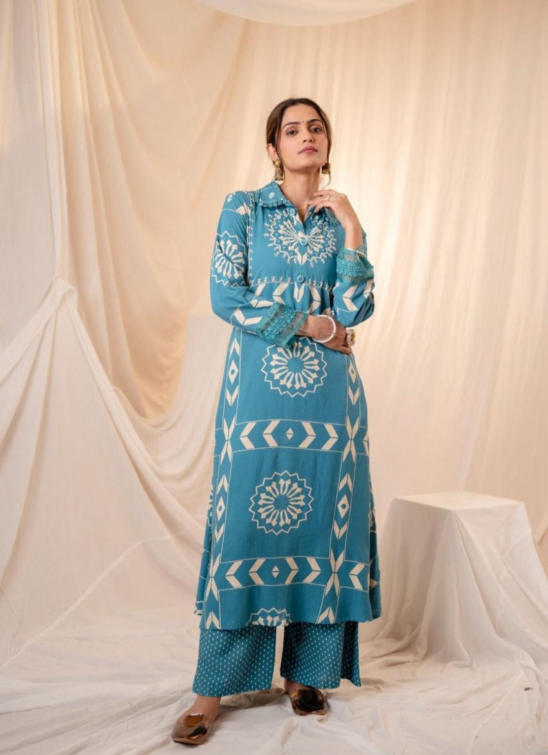 Beautiful Long Kurtie With Plazo in Heavy Rayon Material