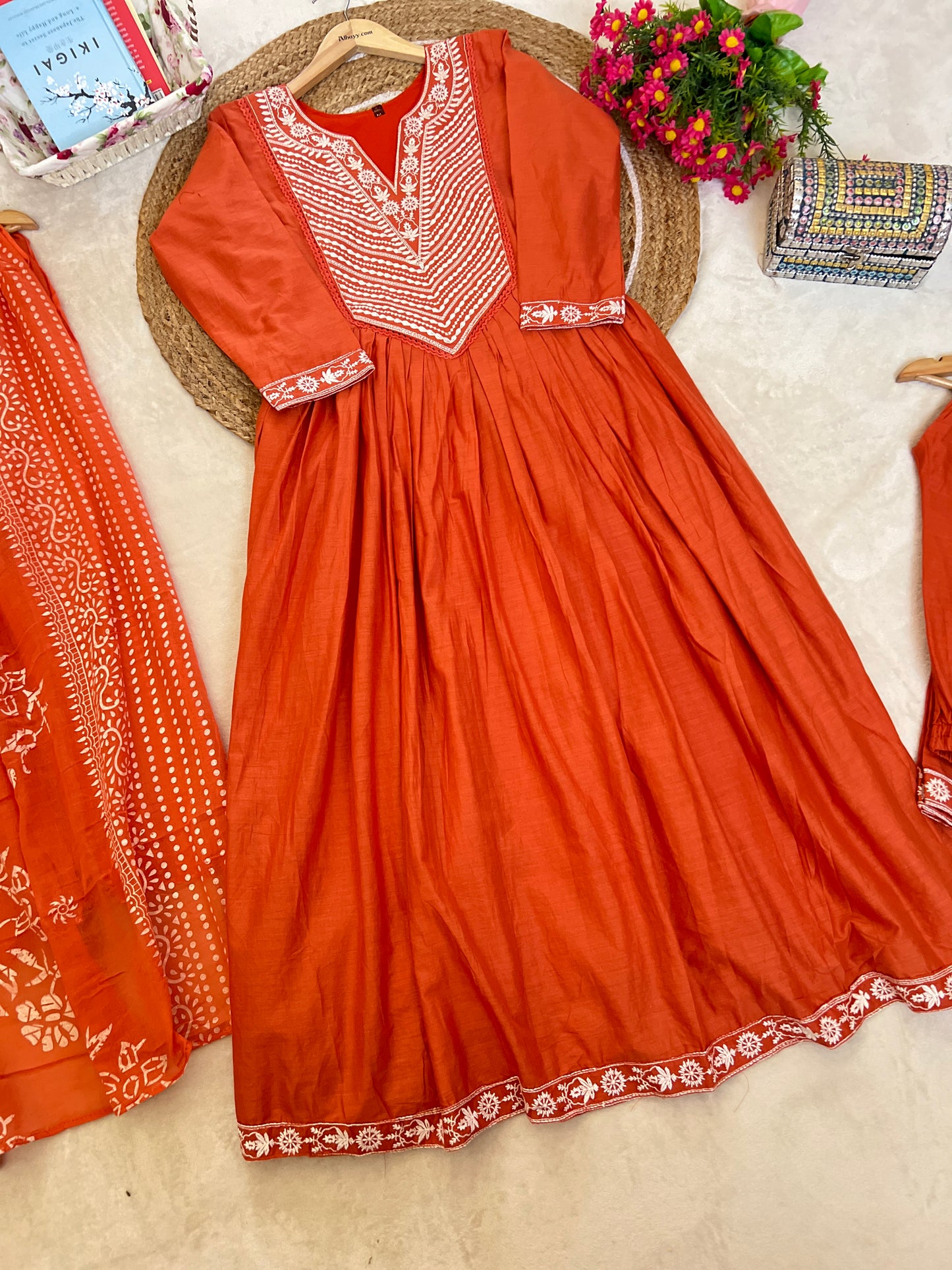 Premium Mul cotton suit set ( neck hands border & frock and pant border full Embroidery )
Dry clean only